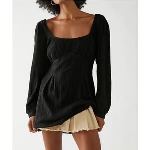 Free People Beach Dress, Black Mini Long Sleeve Small